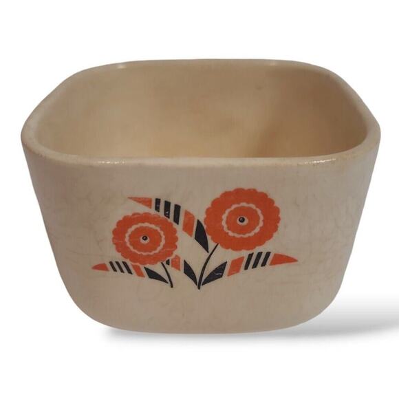 Universal Cambridge Oven Proof Square Dish Orange Flower Mid Century Vintage - Picture 1 of 9